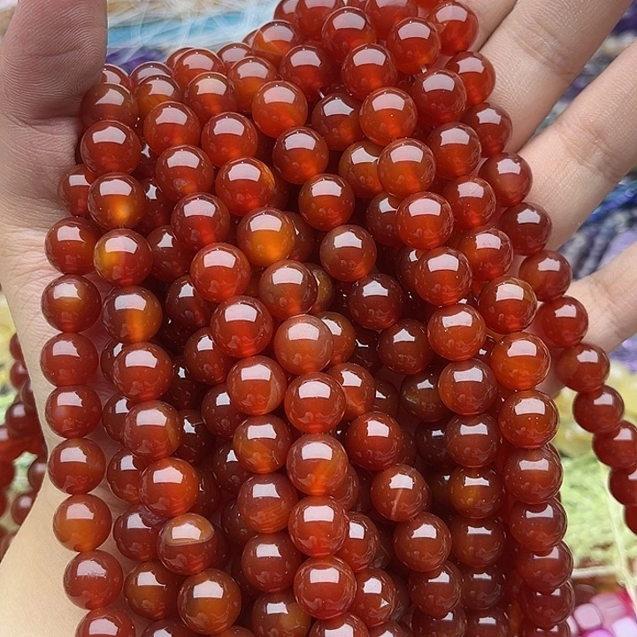 玛瑙/玉髓未镶嵌珠宝半成品一条10mm左右红玛瑙