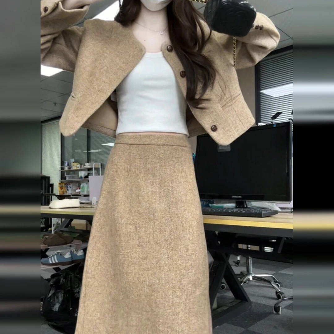 小香风套装连衣裙女款秋冬季2025新款高级感小个子半身长裙一整套