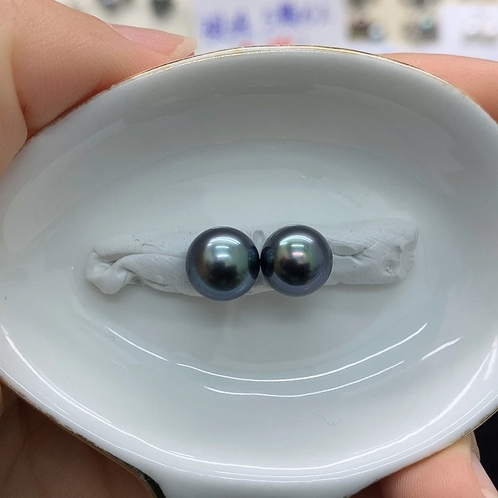 海水珍珠裸珠蓝莓色系对珠可做素钉～小小