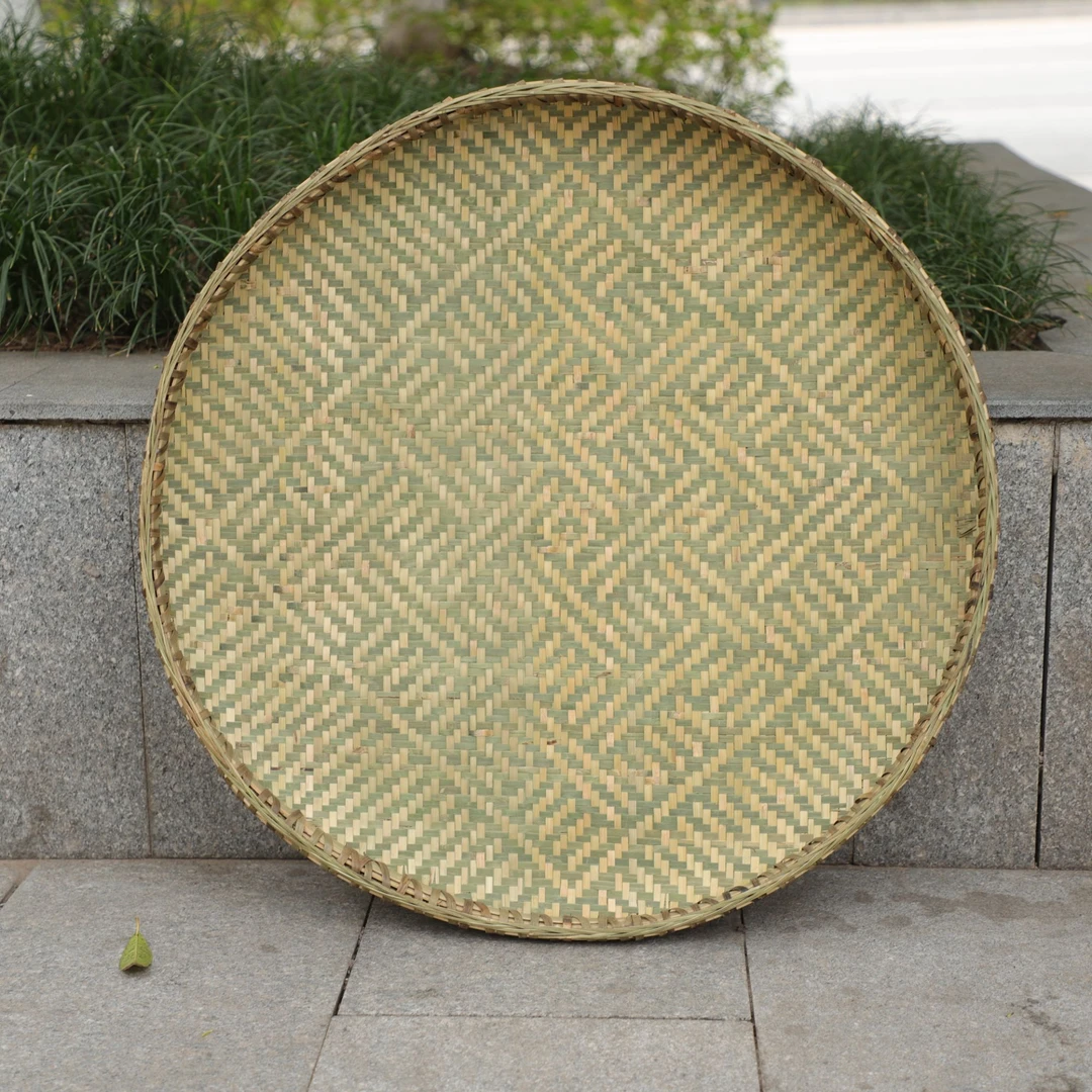 直径66cm花纹簸箕非遗竹编簸箕手工编织圆形花纹晾晒干货用农具