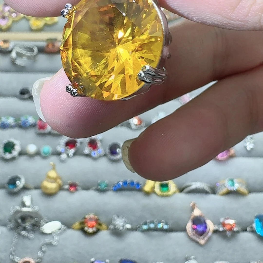 绿水晶戒指银S925镶嵌