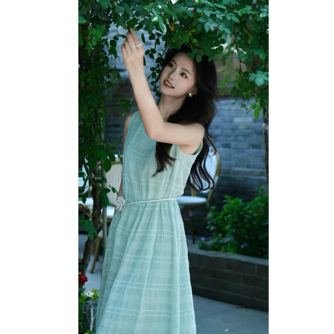 AMASS/阿玛施夏季新款薄荷气泡水清爽度假风无袖连衣裙5500544