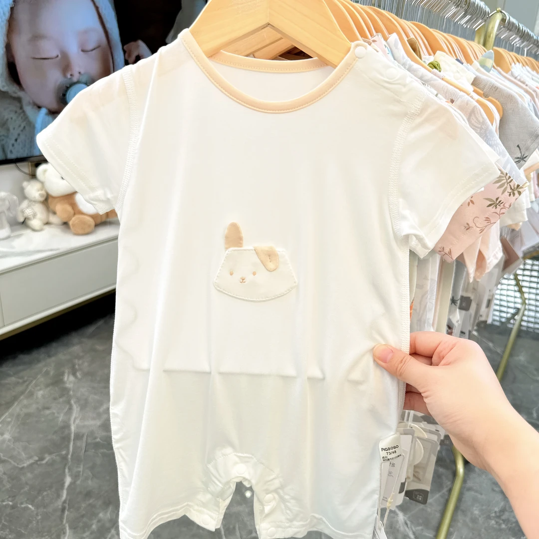 (胖米定制)婴幼儿夏季莫代尔短袖连体