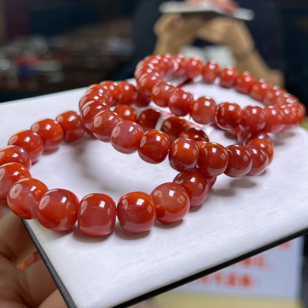 【小刘南红】瓦西南红虎皮纹活动款老型手串10-12mm 多样性发一