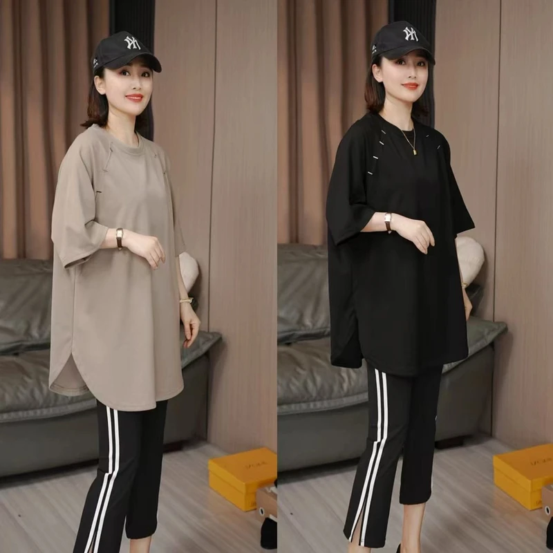 （运费险）纯色圆领新中式休闲风短袖T恤减龄宽松夏装洋气外穿百