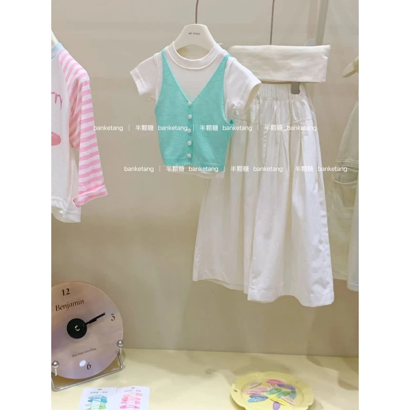 【清仓 no退no还】女童绿色纽扣吊带两件套2025夏季新款51084