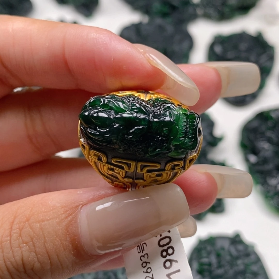 定制翡翠银S925镶嵌龙头戒指