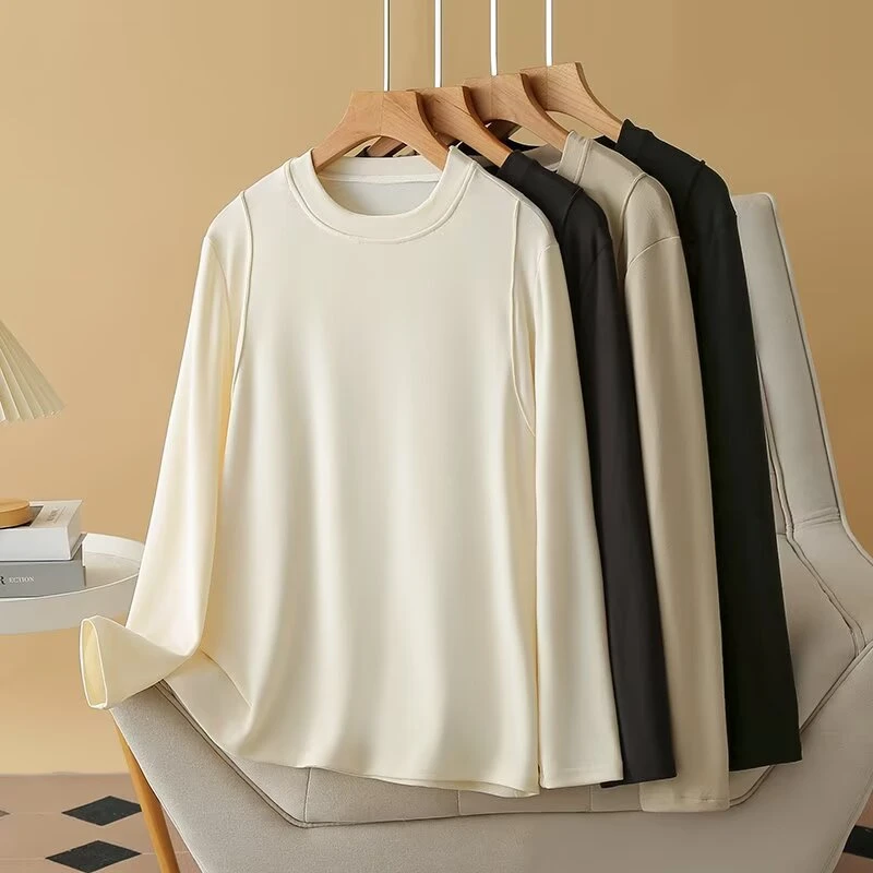 大码女装 胸104-128 圆领鱼骨破缝基础打底衫2430#