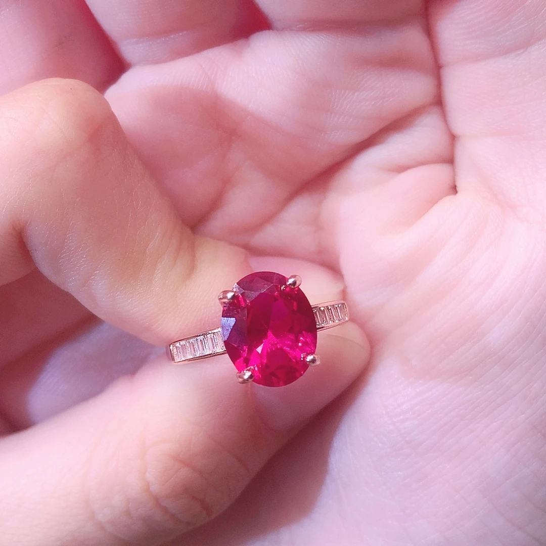 戒指红宝石银S925镶嵌