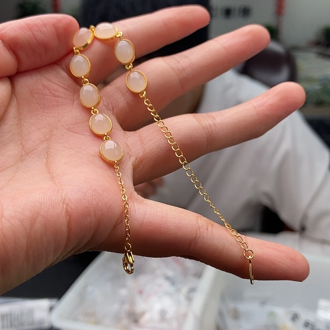 颈饰银S925镶嵌和田玉手链 颜色多样性发拍一发一