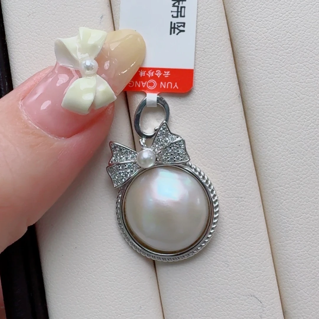 银S925镶嵌拼合珍珠（马贝珠）颈饰@@md012