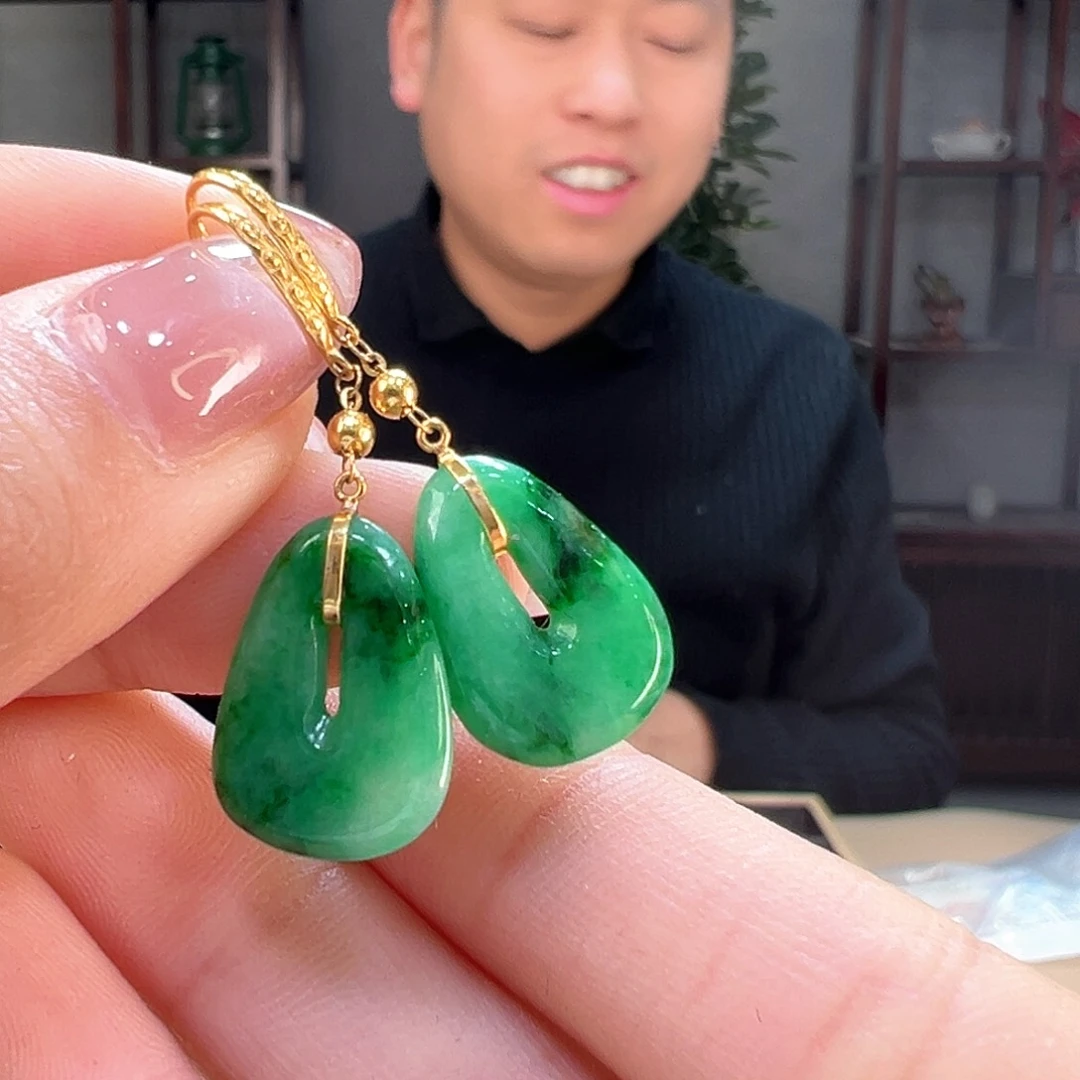 翡翠耳饰18K金镶嵌耳环12