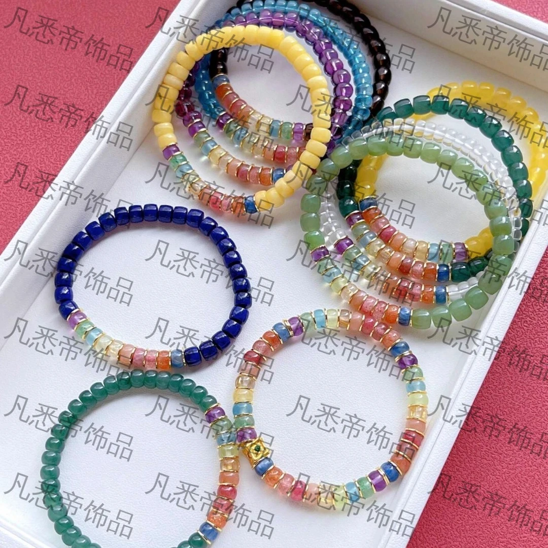 天然水晶手链女多宝彩虹药片直切手串白水晶海蓝宝单圈轻奢简约款