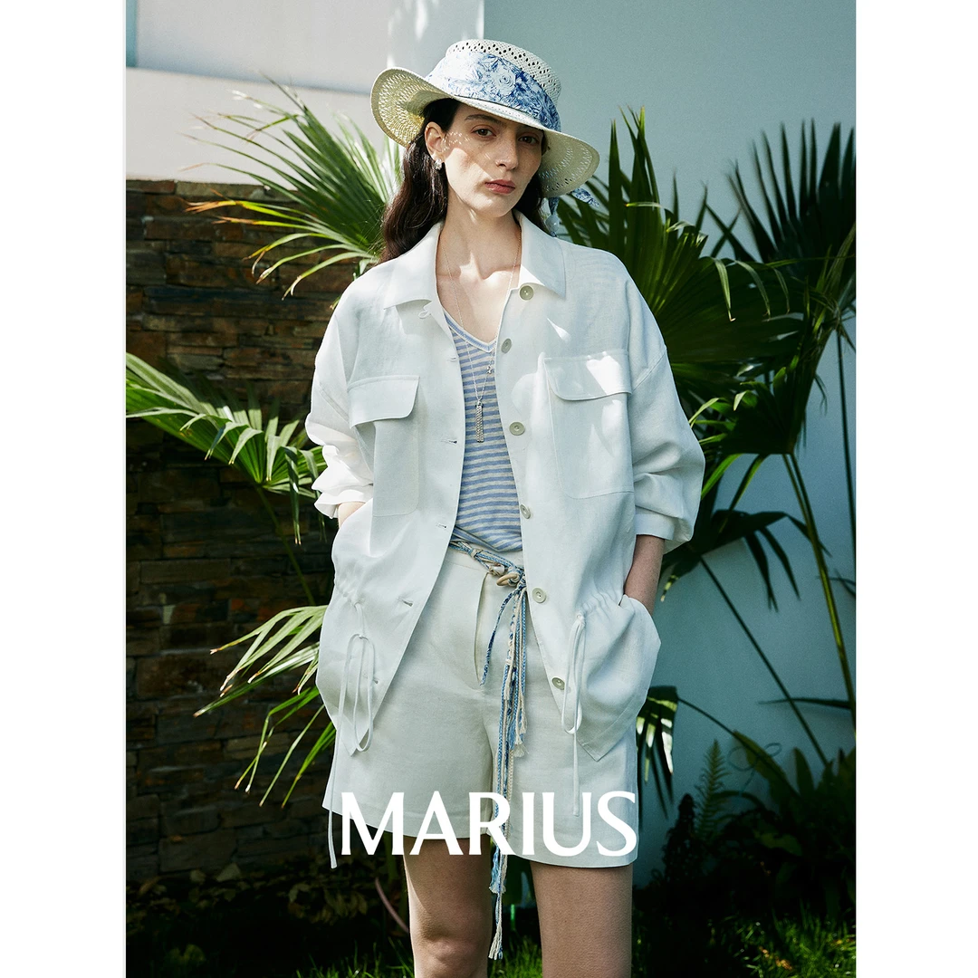 MARIUS“亚麻冰可乐”法国雨露麻梳强捻纱线老钱风优雅工装外套