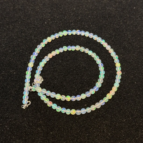 天然欧泊圆珠项链4mm珠长40cm延长链5cm