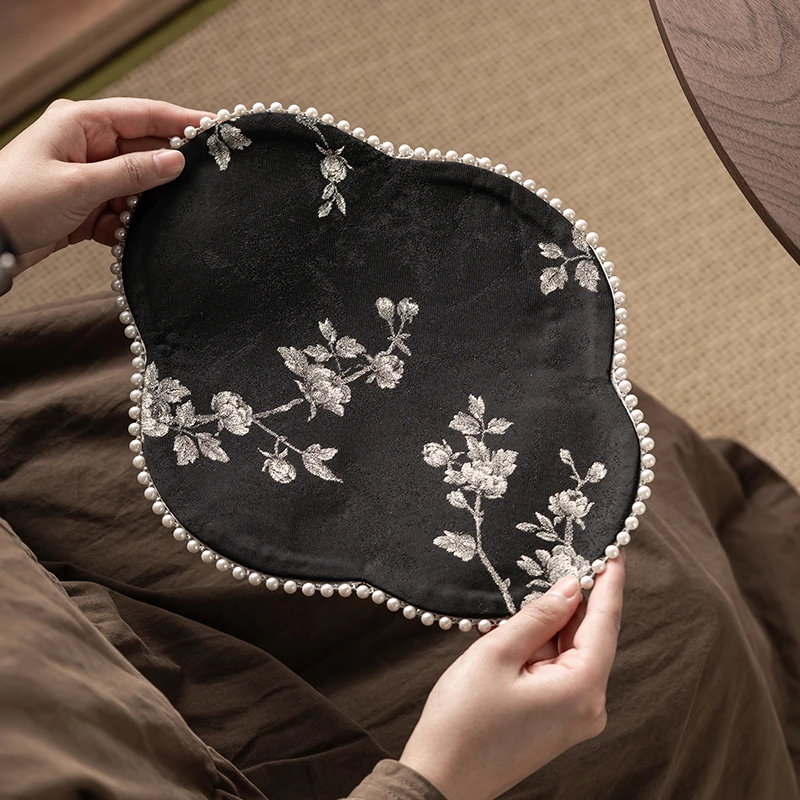 当代 熹吾堂高端织锦缎带珍珠边干泡茶席垫双面茶桌布垫茶垫桌旗