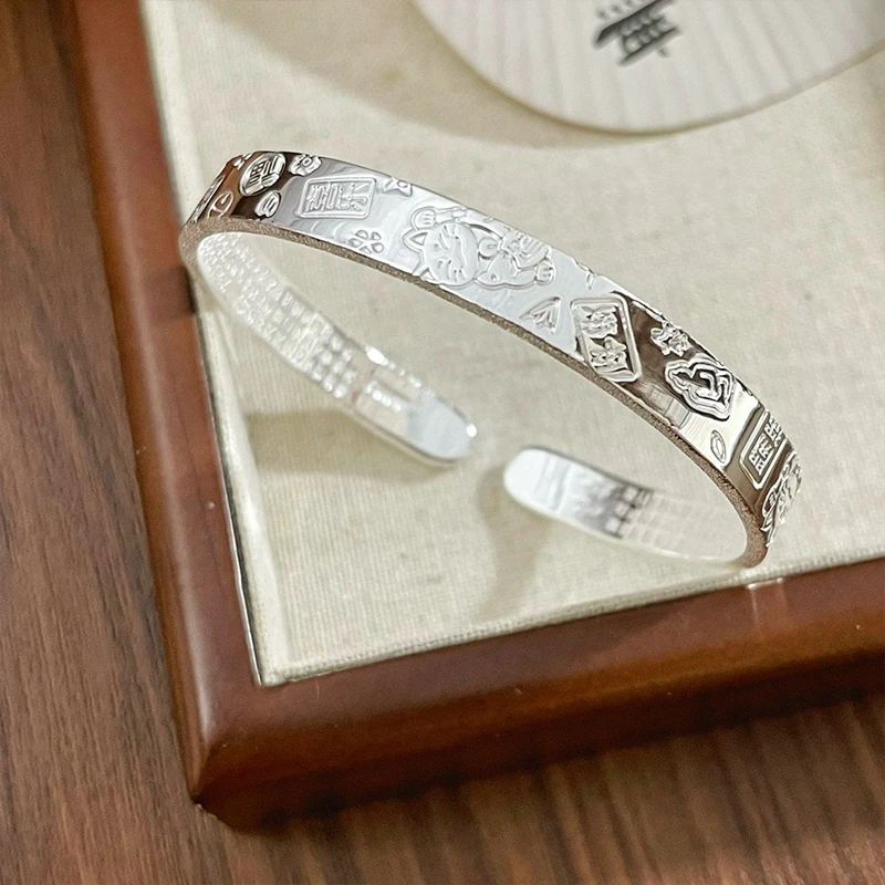 足银手镯 足银 9999 吉言时尚手工实心手镯情侣款经典亮面