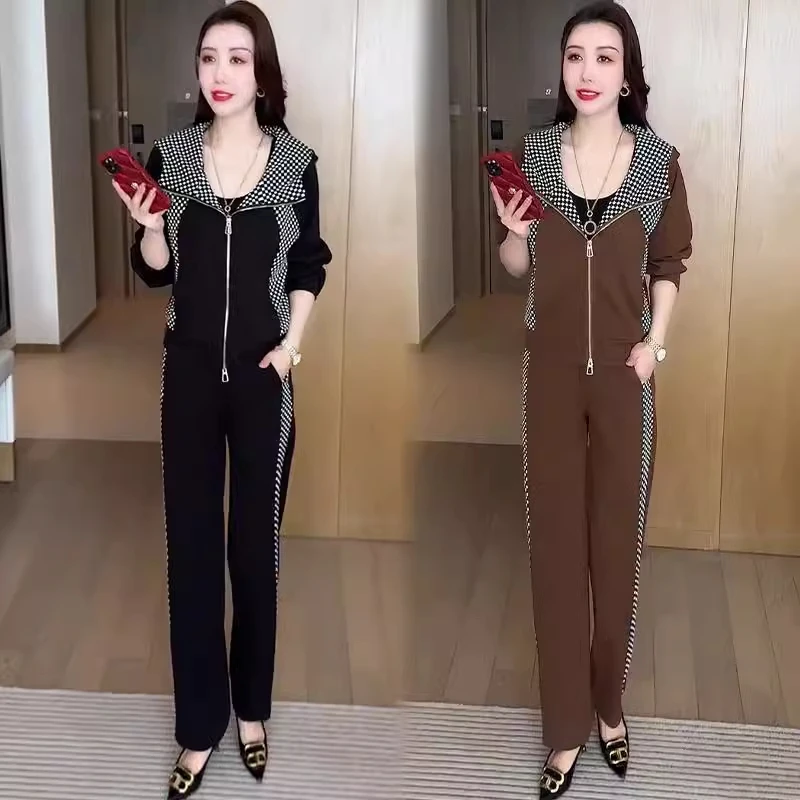 时尚休闲套装女2025春季新款洋气显瘦减龄连帽外套阔腿裤两件套潮