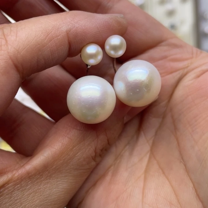 淡水珍珠耳饰银S925镶嵌浮*