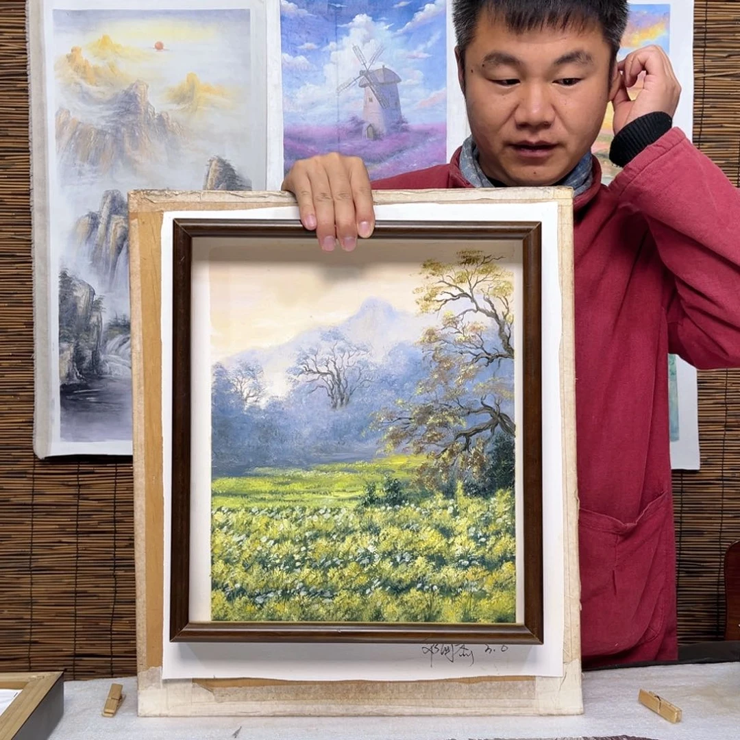 油画行路人小院绘画作品竞拍