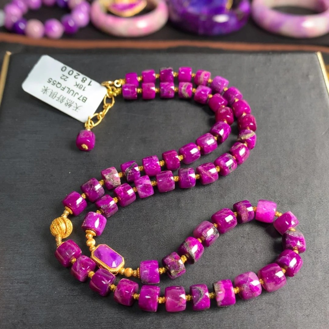 18K金镶嵌苏纪石（舒俱来）果酱桃红老型珠项链