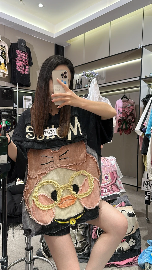 大瑶穿搭T601-800潮牌夏季设计感卫衣外套短袖T恤穿搭宽松上衣