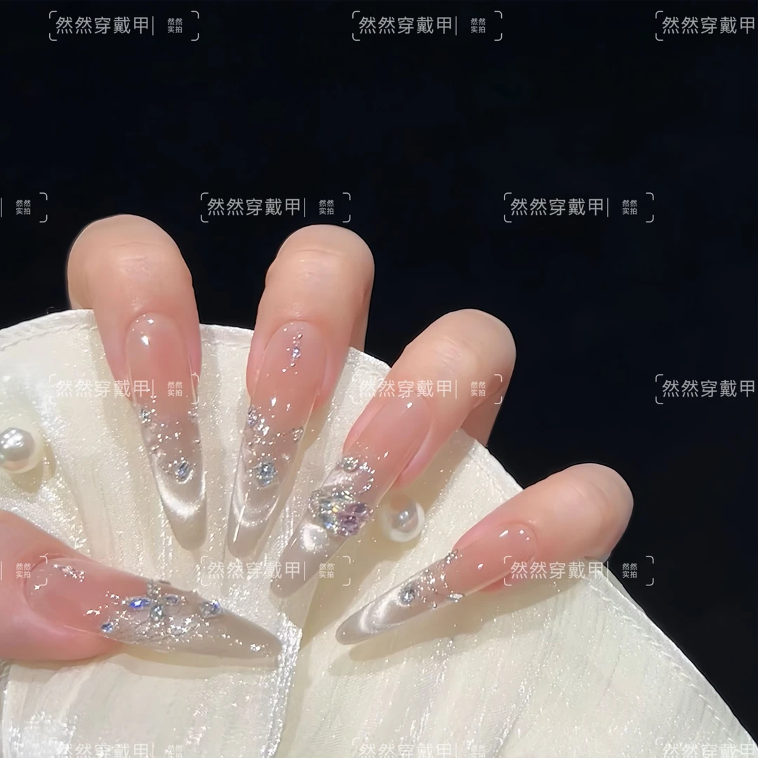 【天鹅水晶】纯手工穿戴甲碎钻精致显白高级可重复佩戴美甲