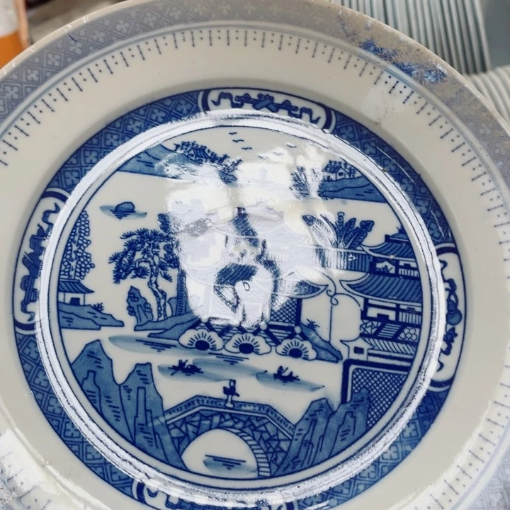 青花玲珑10寸平盘梧桐