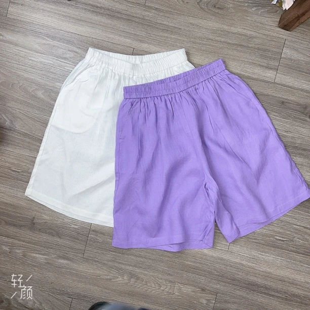 高腰五分松紧腰短裤运动夏季纯汉麻阔腿女短裤大码140-240斤