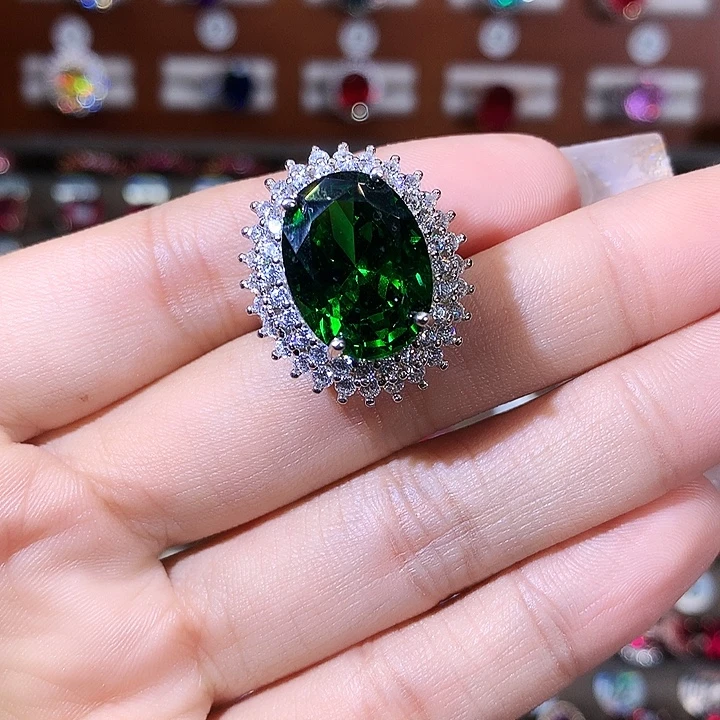 925银沙弗莱绿戒指