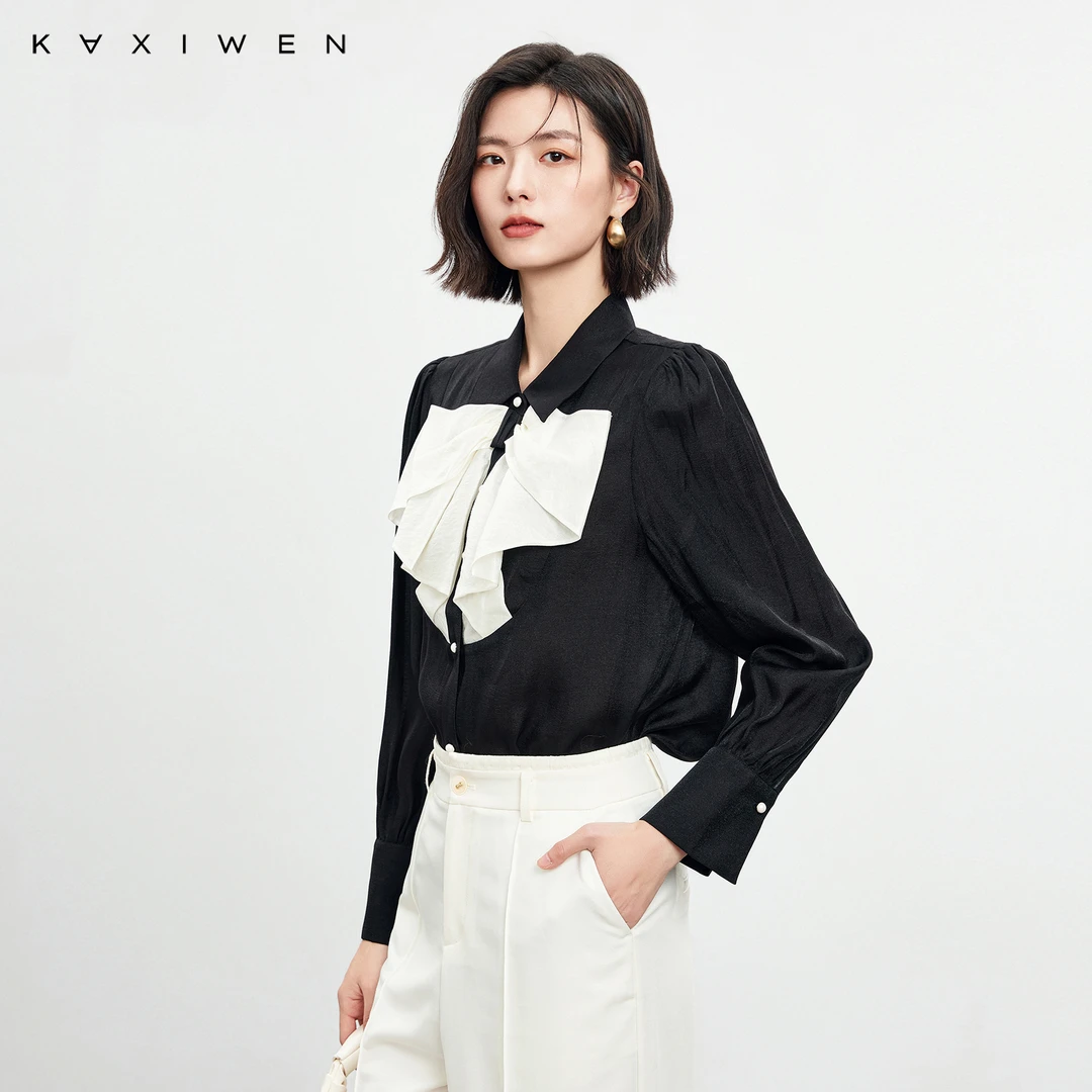 【NOJI&KXW】设计感衬衫优雅减龄蝴蝶结撞色上衣女X12BXN1178