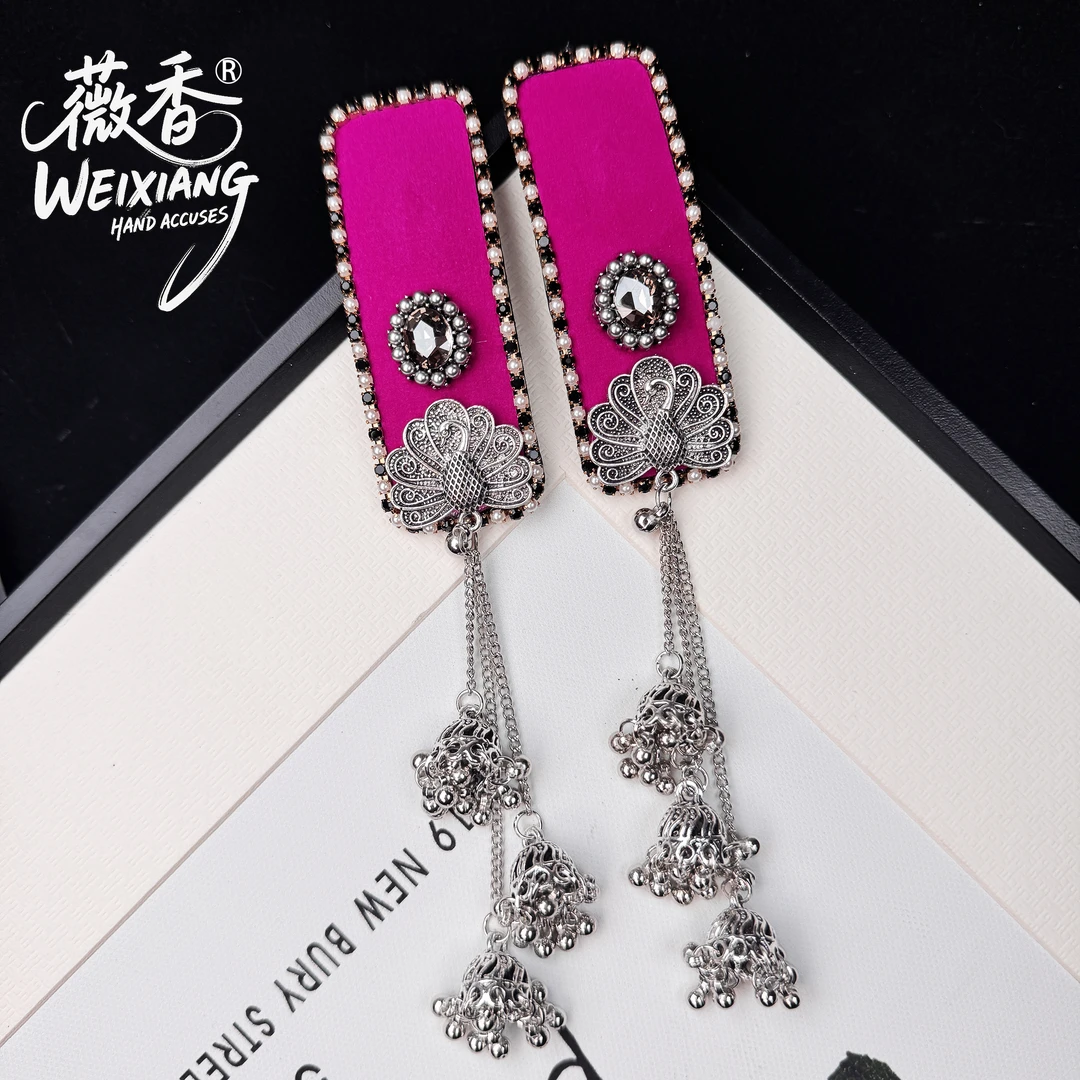 weixiang/薇香273孔雀开屏铃铛流苏重工发夹掰掰夹原创高定侧边夹
