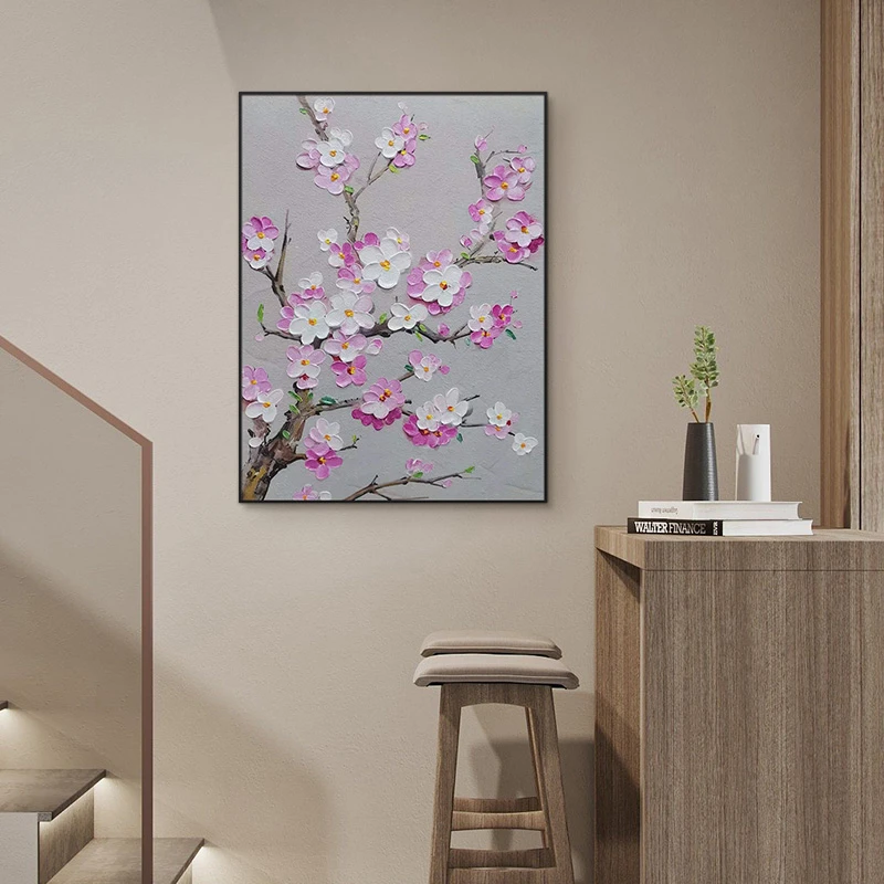 砂岩厚油肌理画花餐厅小众艺术装饰画走廊过道现代简约挂画花6080