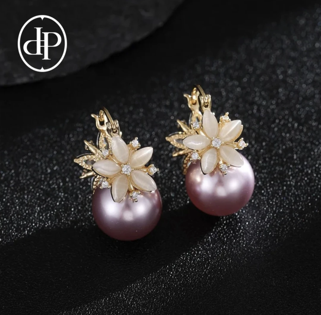 铜合金耳饰  Pradise珠宝 真金电镀耳饰珠宝（双面紫珠花朵耳扣）