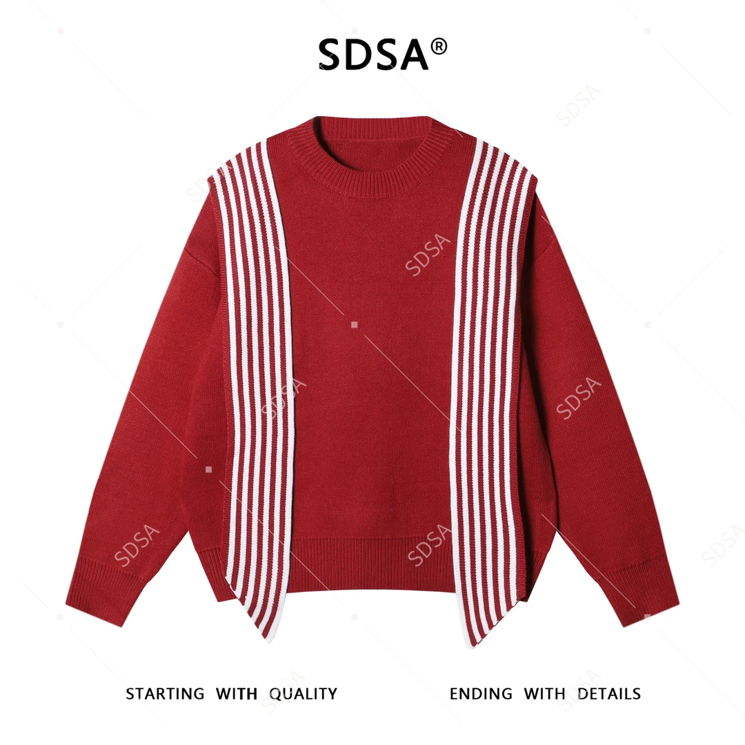 SDSA男士秋冬新款痞帅男装潮牌条纹披肩圆领针织衫百搭时尚毛衣