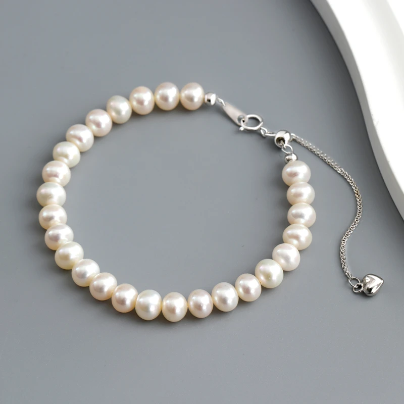 伸缩款6-7mm天然淡水珍珠手链女款手工串珠手串s925银扣素款手饰