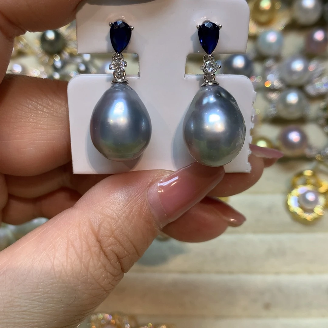 海水珍珠耳饰银S925镶嵌