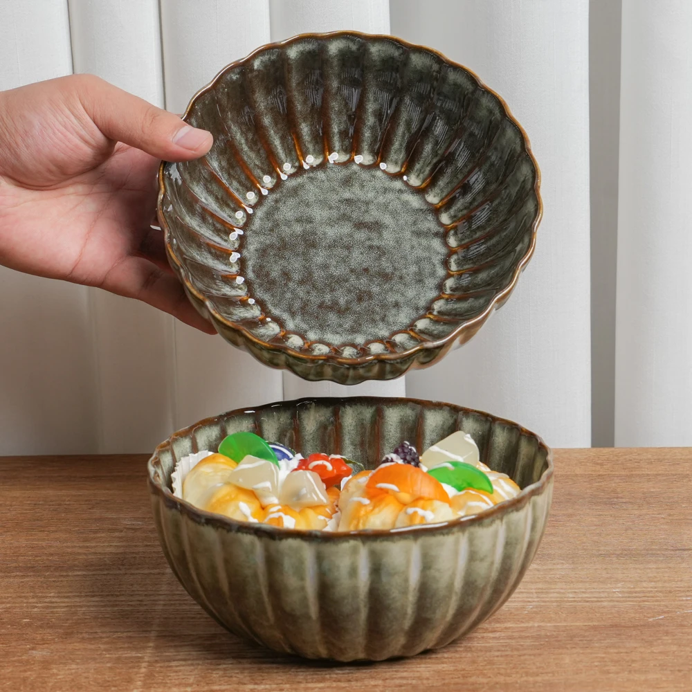 【瑕疵】菜碗釉下彩陶瓷碗窑变黑黄天目菊高颜值汤面碗家用A3A