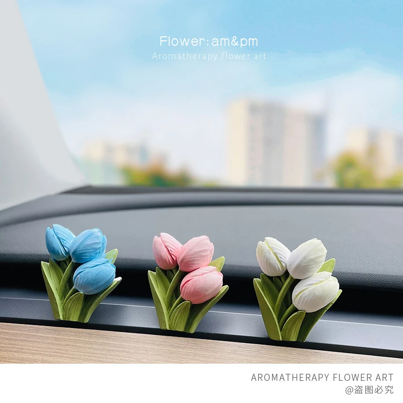车载香薰郁金香花束女神车用装饰品中控扩香石出风口夹女生礼物