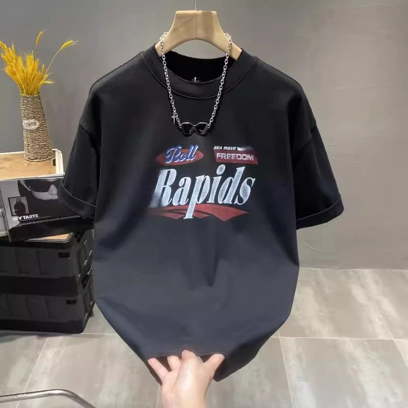 2005年潮牌1字母印男新款舒适时尚百搭宽松字母圆领短袖T恤