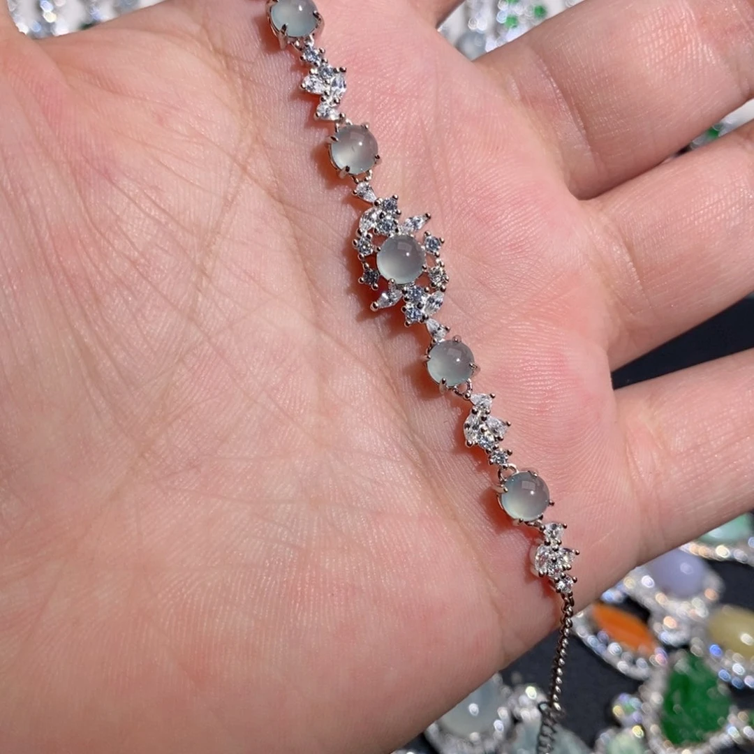 银S925镶嵌手链翡翠m k k