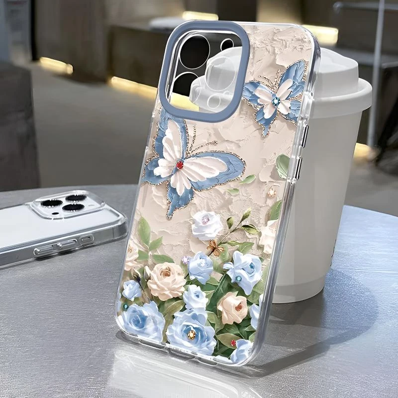 油画蝴蝶适用iphone16/15透明14/13手机壳华为P70vivo小米oppo软