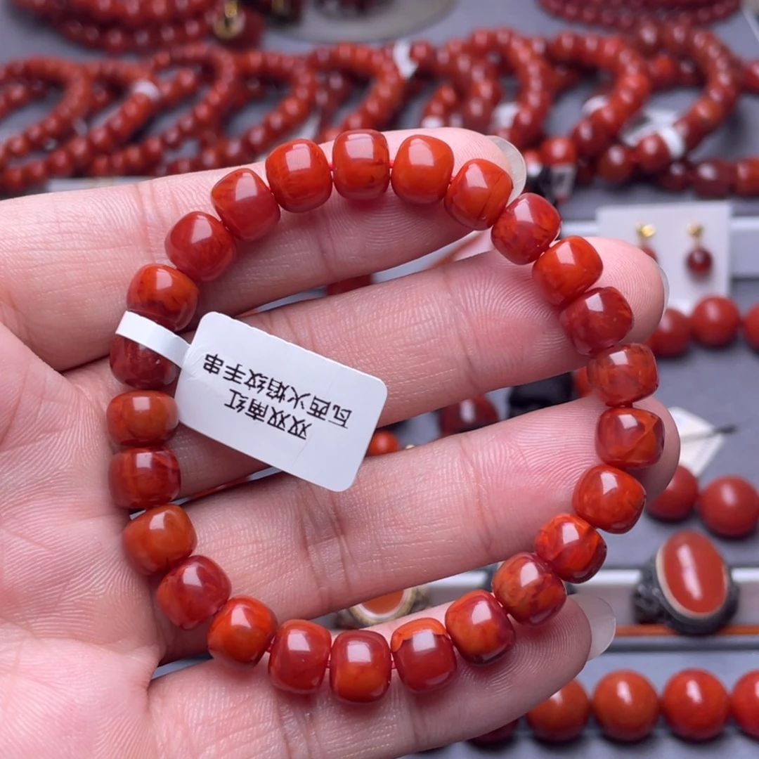 南红玛瑙未镶嵌南红玉石8.5mm瓦西牛血火焰纹老型手串