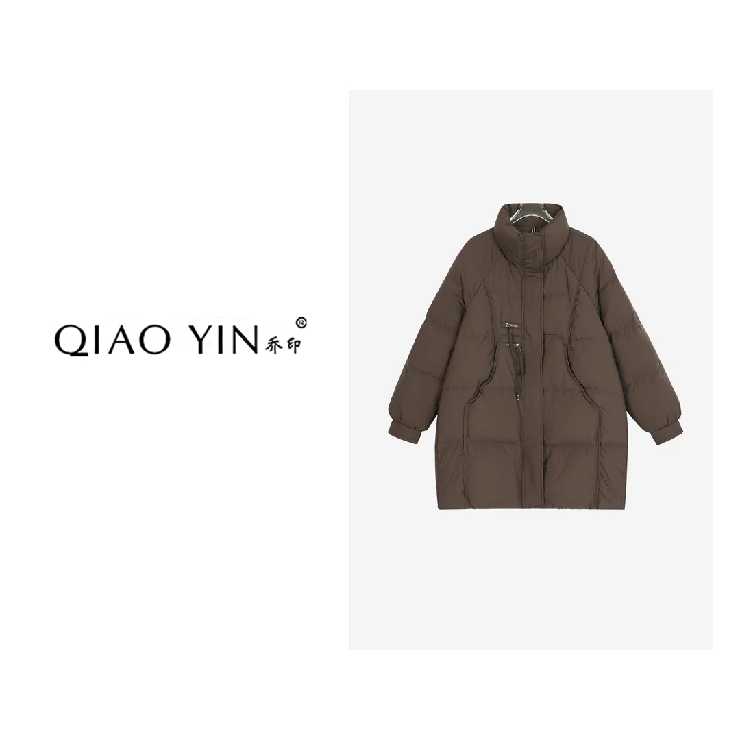 QIAO YIN“羽绒服”女款时尚休闲女士连帽宽松中长款秋冬QY26362