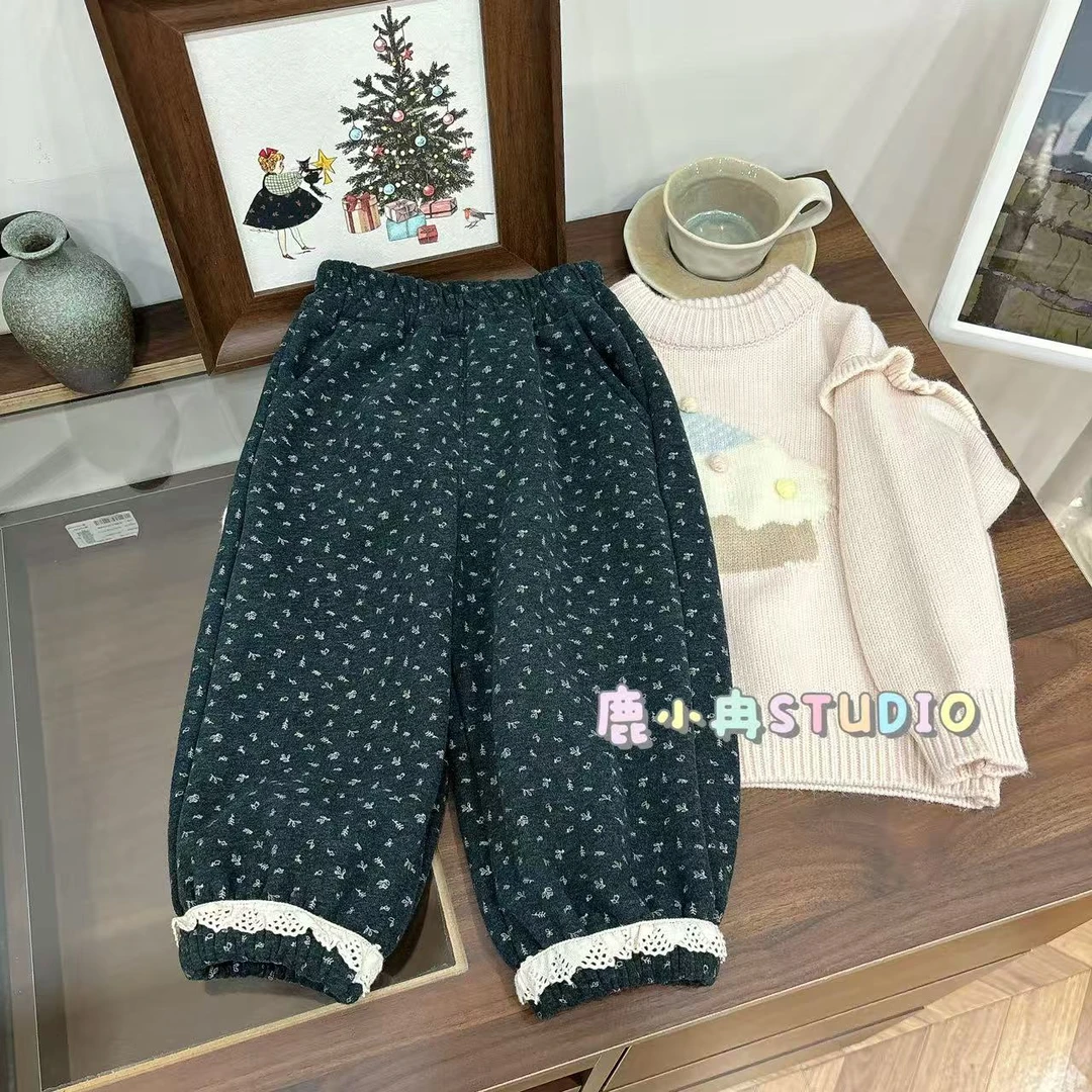 【鹿小冉】韩系碎花加绒休闲裤女童韩版加绒深秋卫裤6025