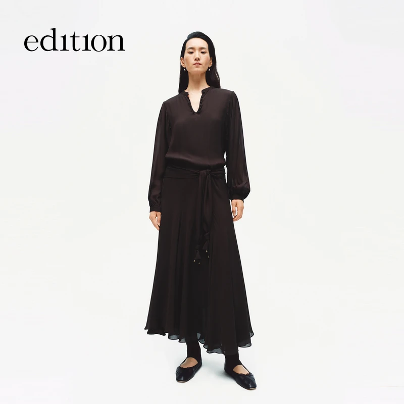 【商场同款】edition2025冬季新款复古绑带含丝连衣裙#EBE4DRS002