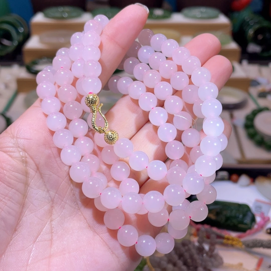 和田玉高品藕粉108未镶嵌