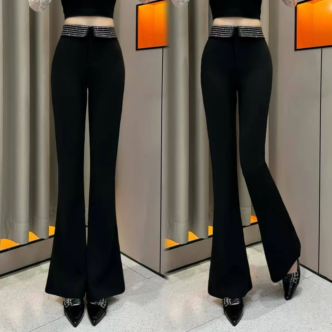 【长腿比例】星星亮钻黑色微喇裤时尚百搭显瘦喇叭裤气质修身休闲女