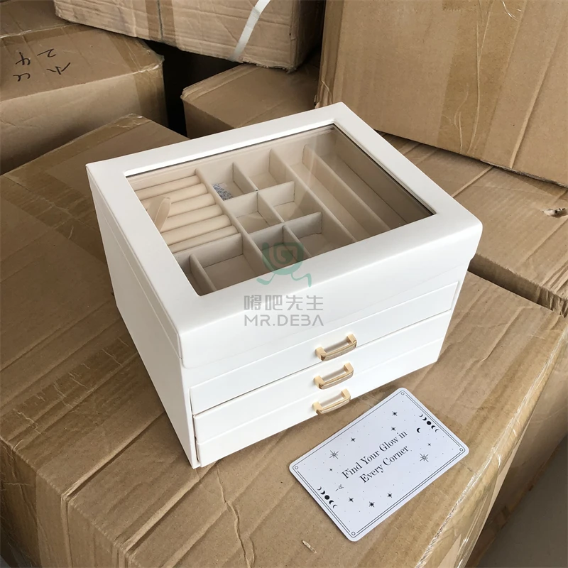 首饰盒/箱 外单 珠宝珠宝4层首饰盒大容量多层项链耳饰戒指PU防水