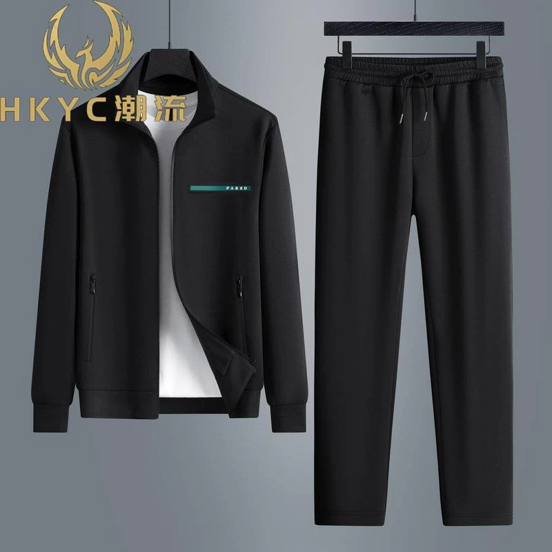 HKYC秋冬运动休闲套装男士中青年针织开衫长袖立领运动衫外套男装